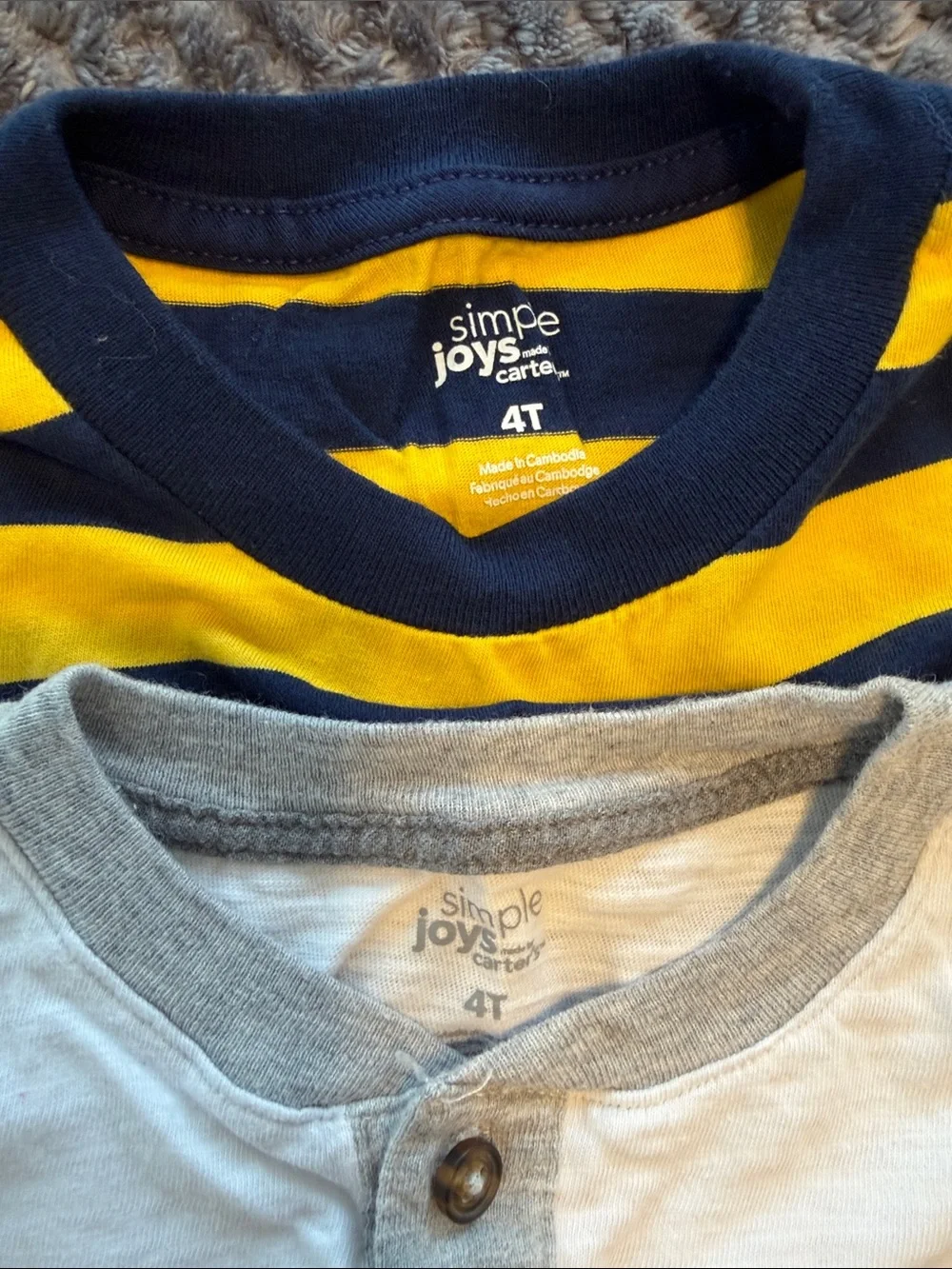 3Pc Carter's Navy & Yellow / Grey & White /Yellow & Grey Long Sleeve shirts